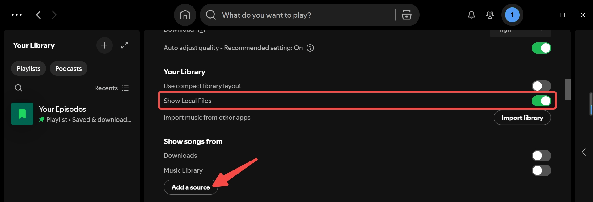 Add Local Source to Spotify