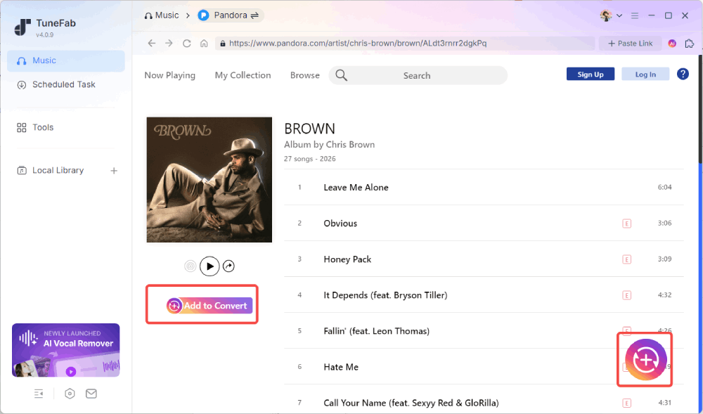 Drag Pandora Music to Convert