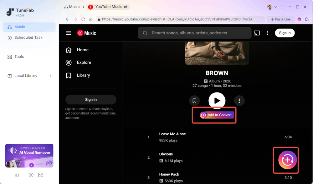 Add YouTube Music to Convert
