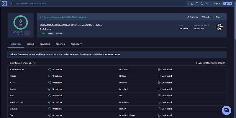AudFree VirusTotal Test