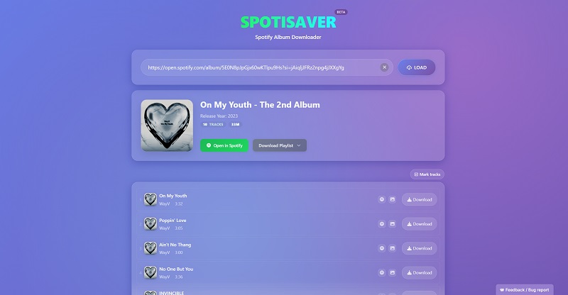 SpotiSaver Spotify album download test