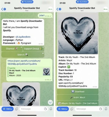 Telegram Bots Spotify album download test