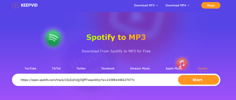 Convert Spotify to MP3 Online via KeepVid
