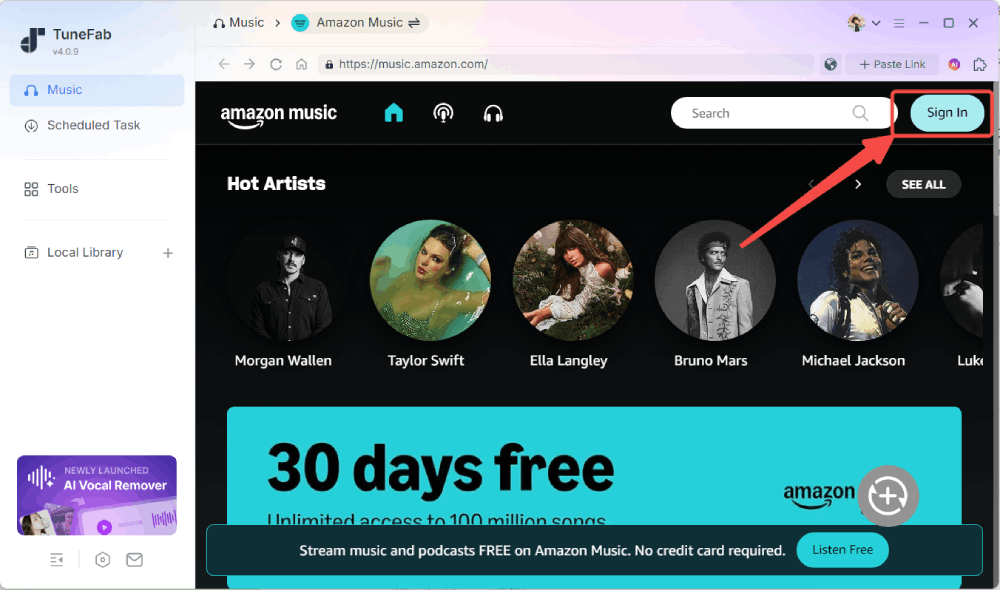Log in to Amazon Music