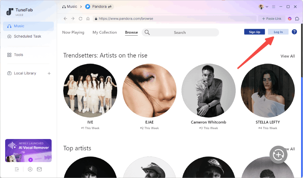 Log in to Pandora Account
