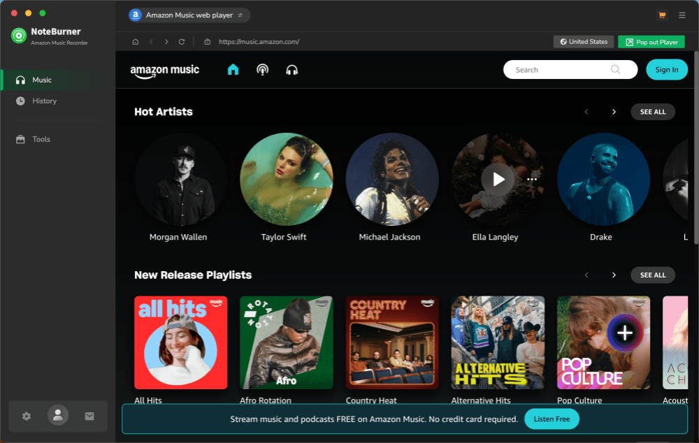 NoteBurner Amazon Music Converter Interface