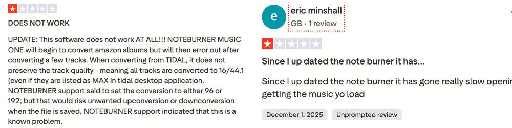 Negative Reviews of NoteBurner Amazon Music Converter