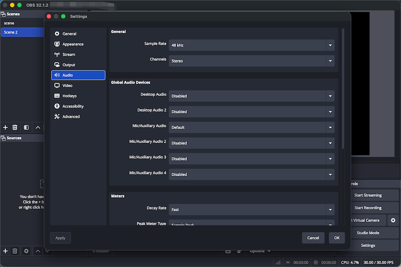 OBS Audio Settings for Apple Music Recording