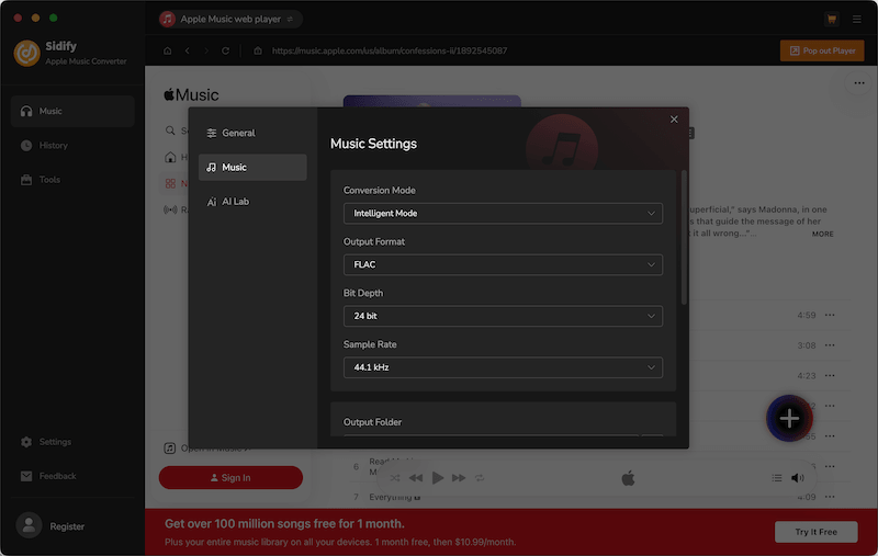 Customized Settings on Sidify Apple Music Converter