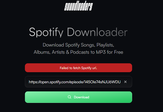 Soundloaders Podcast Conversion Failed Interface