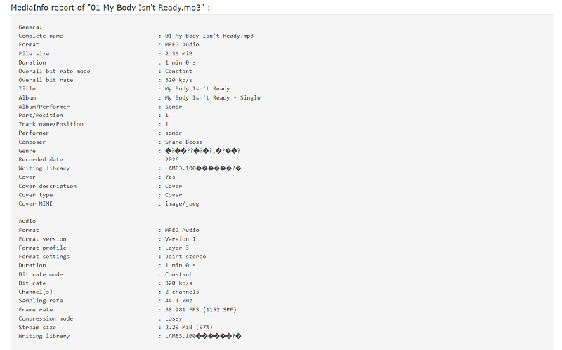 Test AudFree Output Audio on MediaInfo