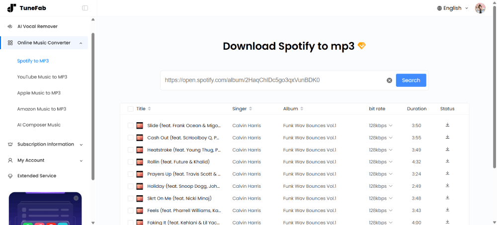 TuneFab Web-Based Spotify Downloader