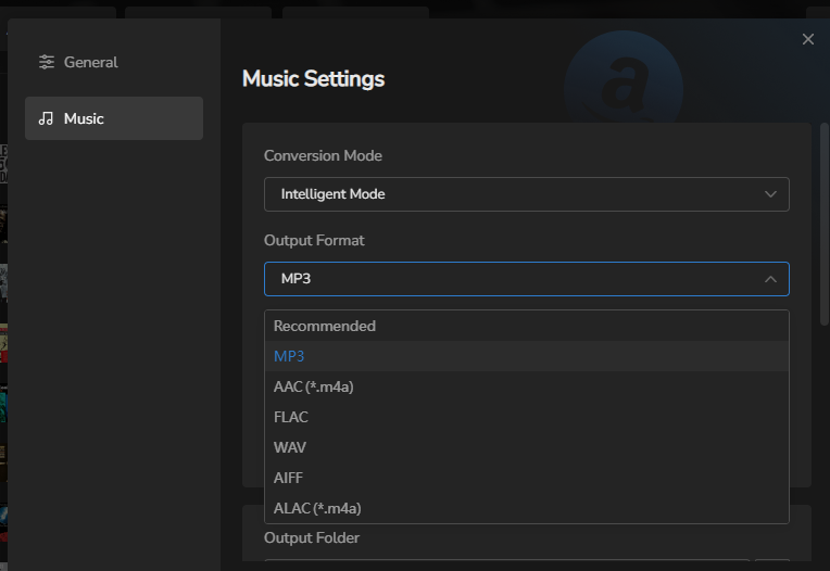 Output Format Selection in Settings