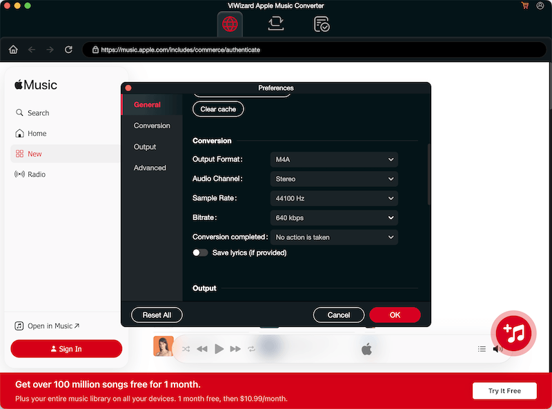 ViWizard Apple Music Converter Output Settings