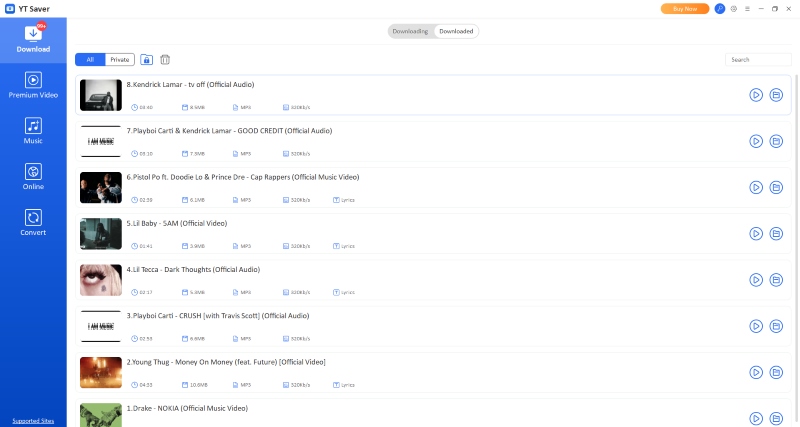 YT Saver Playlist Downloading Interface